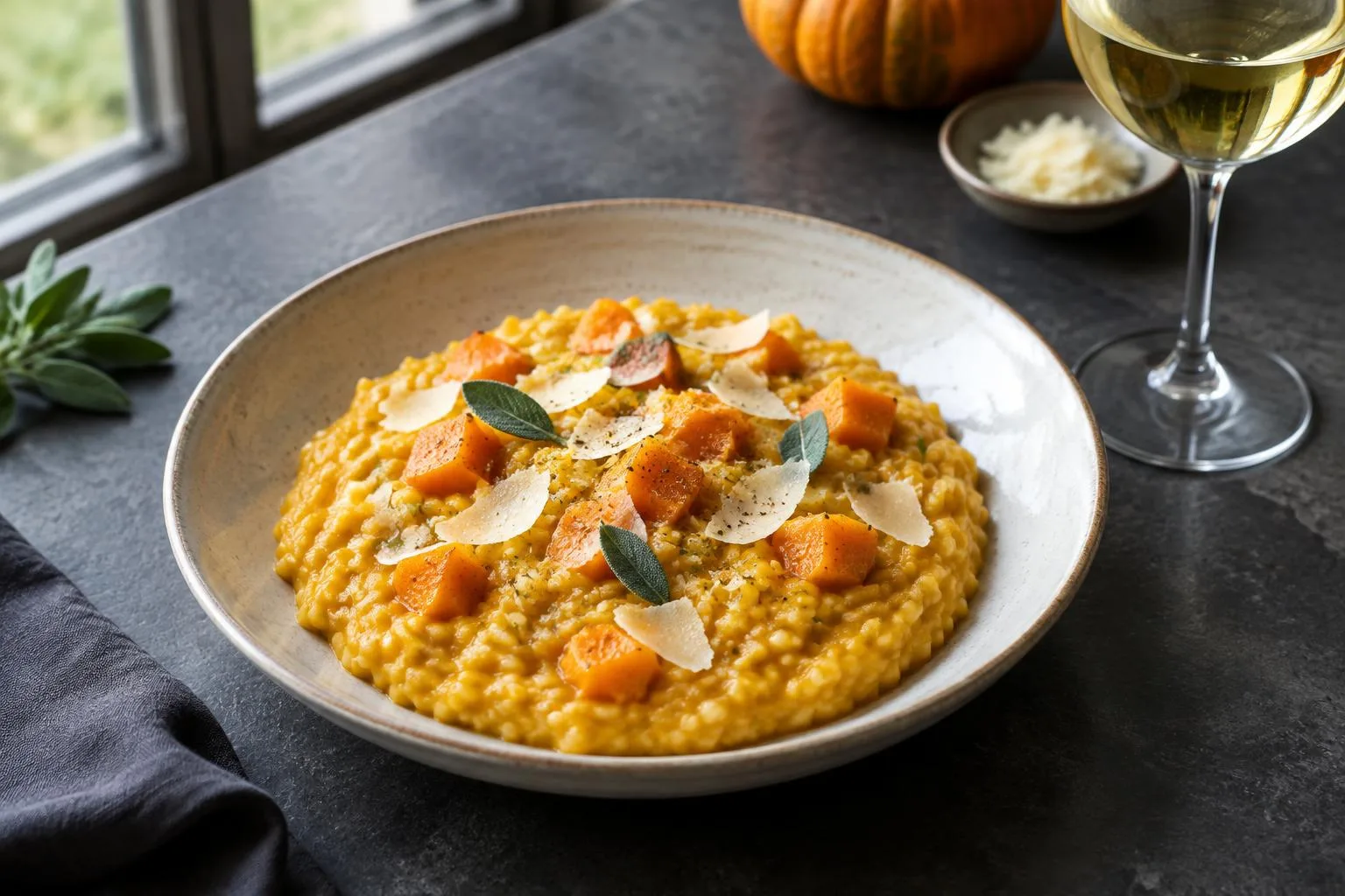 Kürbisrisotto mit Parmesan und Weißwein